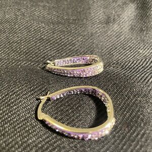 Silver Hoop Earings with crystals. Purple ombré